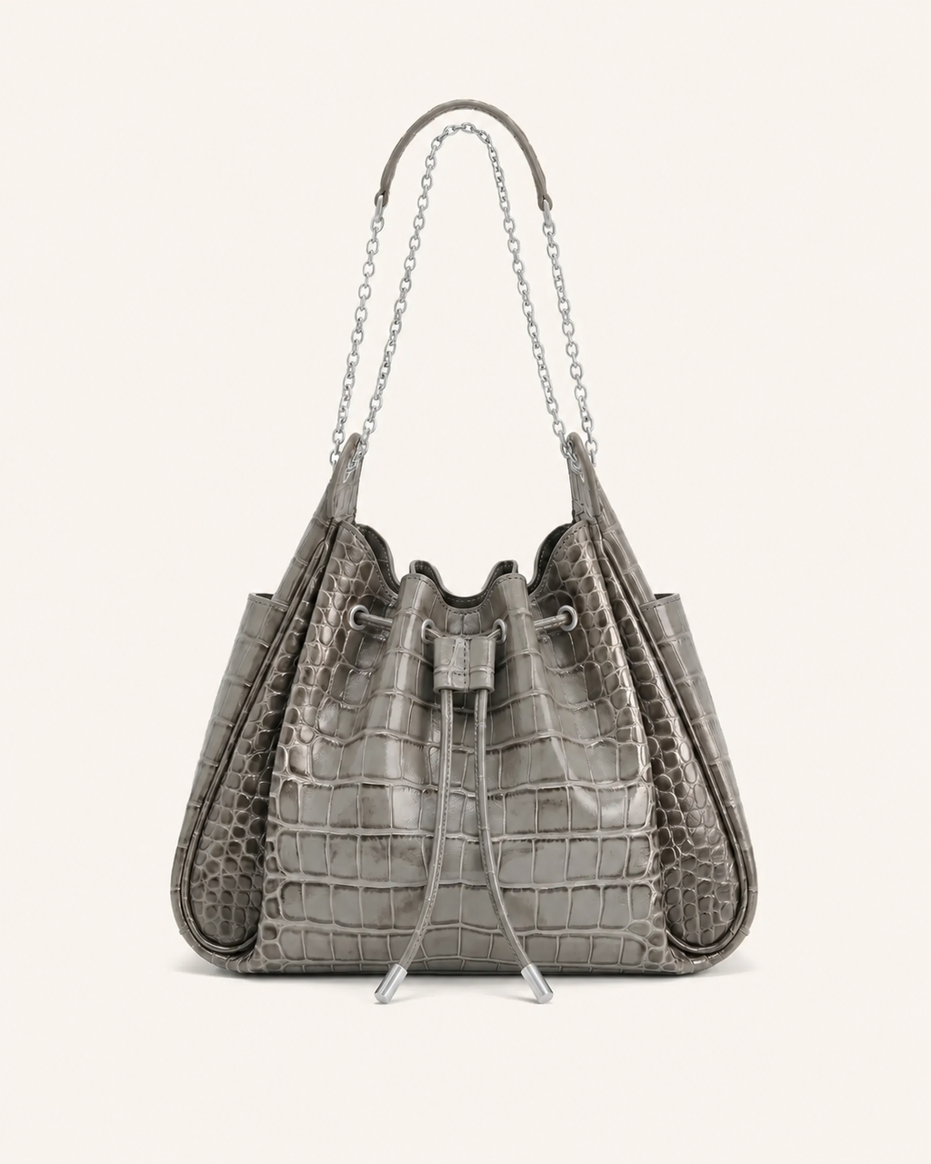 Rowan Ruched Drawstring Chain Bucket Bag