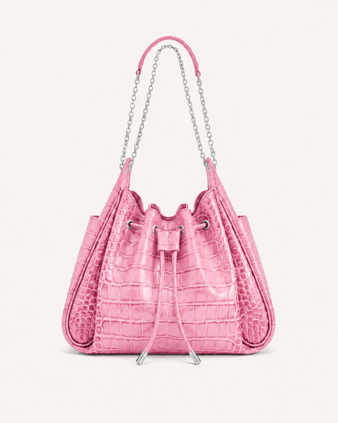 Rowan Ruched Drawstring Chain Bucket Bag