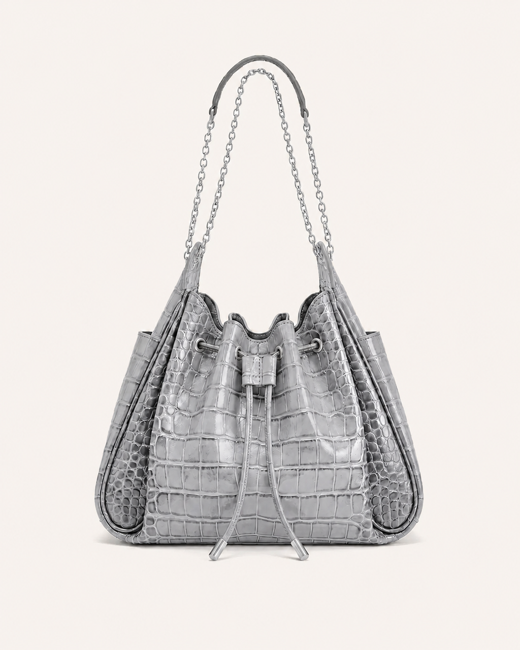 Rowan Ruched Drawstring Chain Bucket Bag