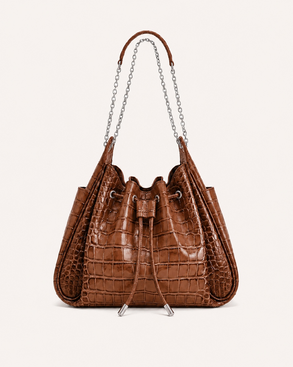 Rowan Ruched Drawstring Chain Bucket Bag