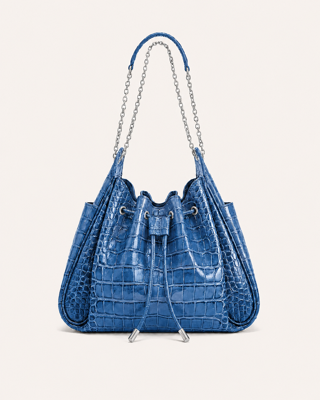 Rowan Ruched Drawstring Chain Bucket Bag