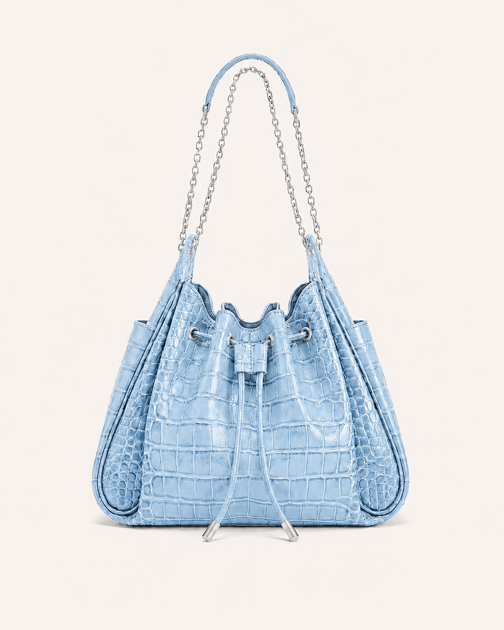 Rowan Ruched Drawstring Chain Bucket Bag