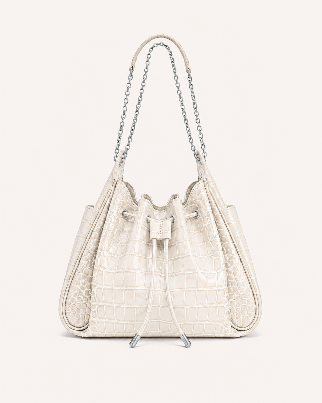 Rowan Ruched Drawstring Chain Bucket Bag