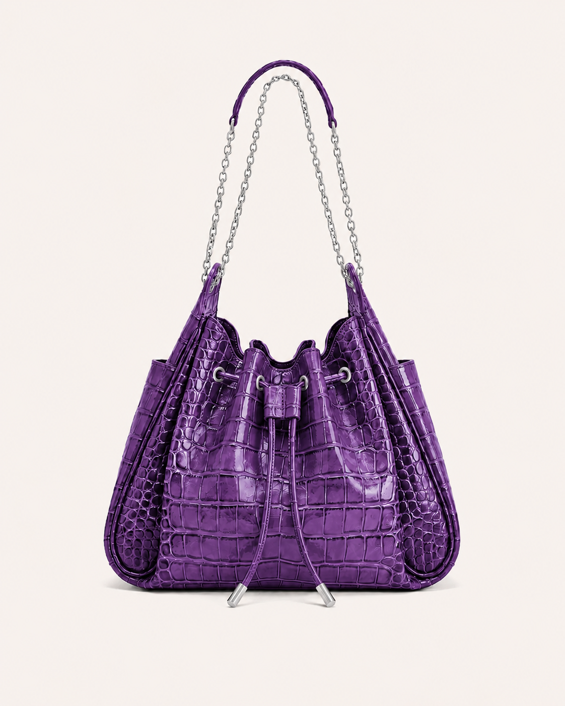 Rowan Ruched Drawstring Chain Bucket Bag