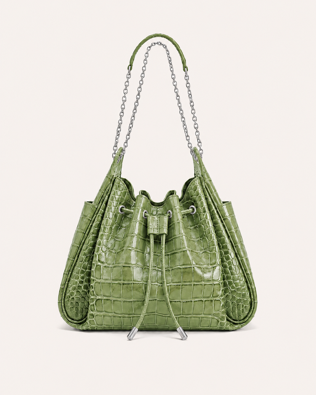 Rowan Ruched Drawstring Chain Bucket Bag